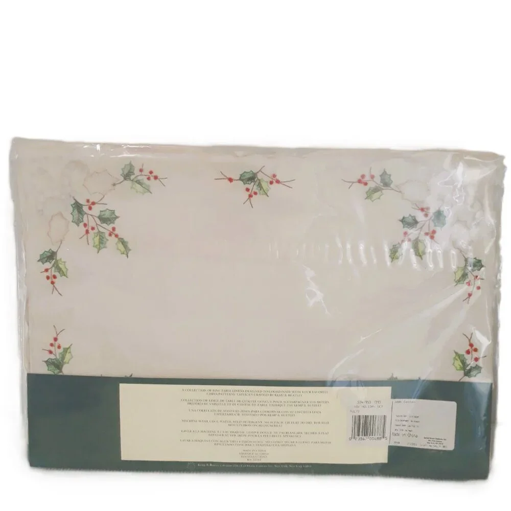 3-New Lenox Holiday Floral Embroidered Metallic Cotton Placemat & Napkin Sets